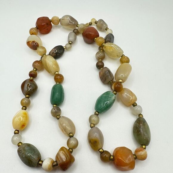 24" vintage, polished, tumbled agate stone necklace! - Picture 6 of 12